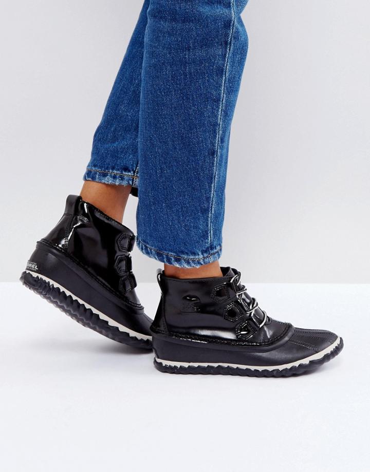 Sorel Out 'n About Black Waterproof Patent Leather Boots - Black