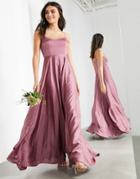 Asos Edition Satin Cami Maxi Dress With Square Neck In Orchid-purple