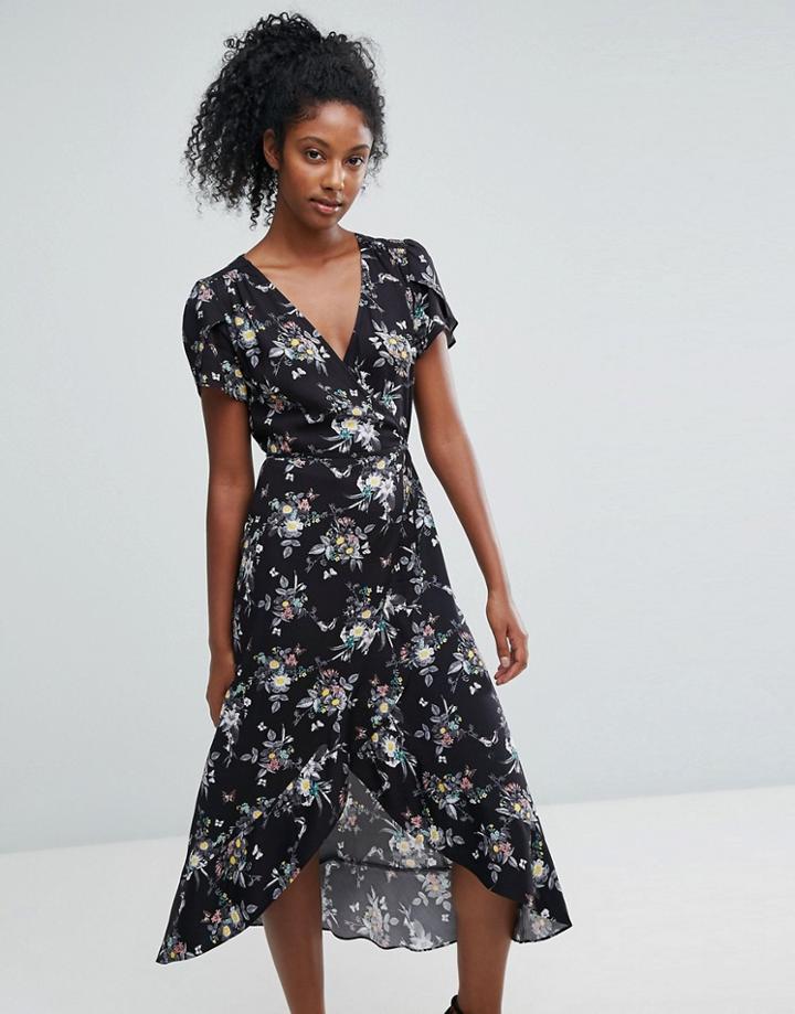 Oasis Wrap Front Floral Print Midi Dress - Multi