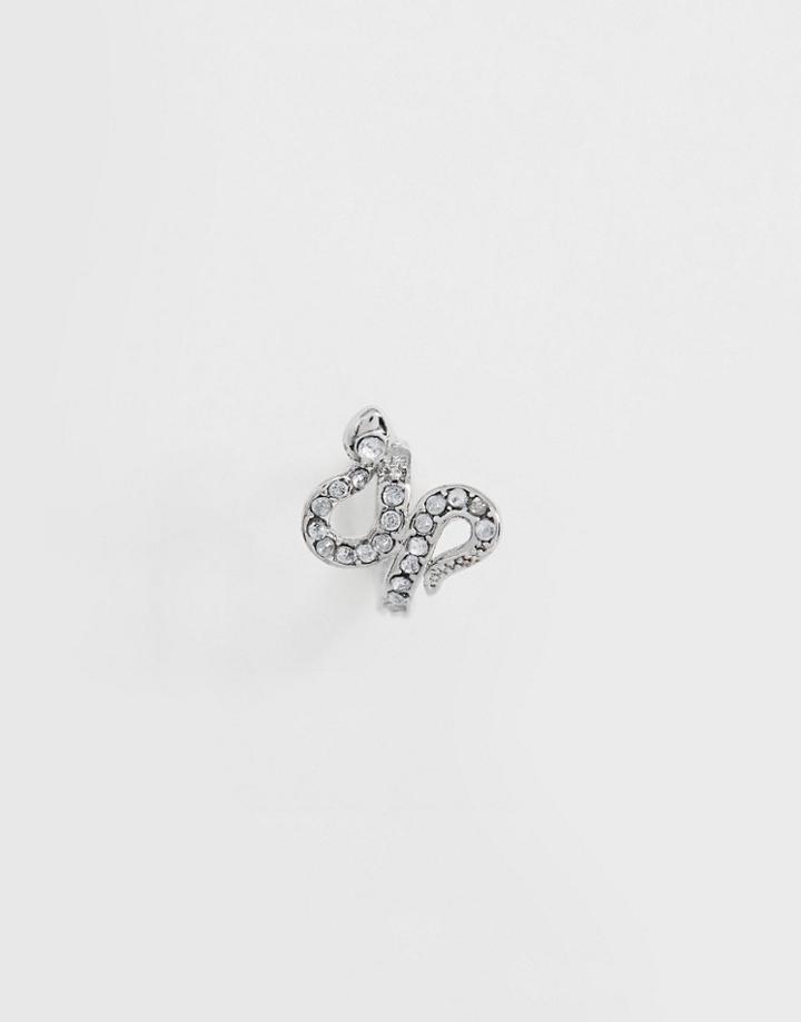 Asos Design Single Hoop Earring In Crystal Snake Design In Silver Tone - Silver