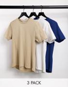 Another Influence 3 Pack Boxy Fit T-shirt In White Khaki And Navy-multi