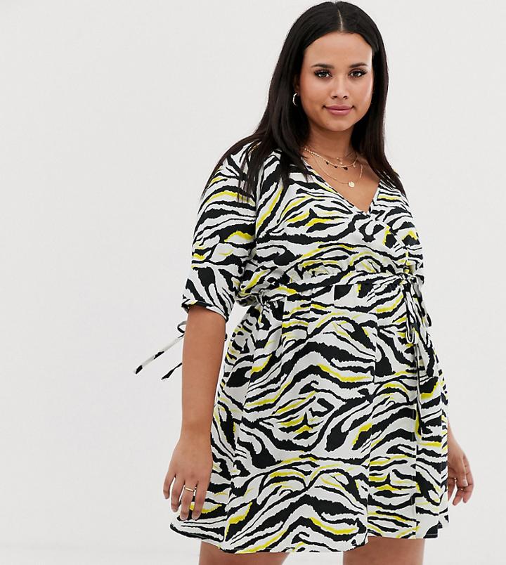 Influence Plus Wrap Mini Dress In Zebra Print - Multi