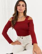 Asos Design Structured Bardot Cold Shoulder Sweater