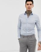 Asos Design Skinny Stripe Shirt In Blue - Blue