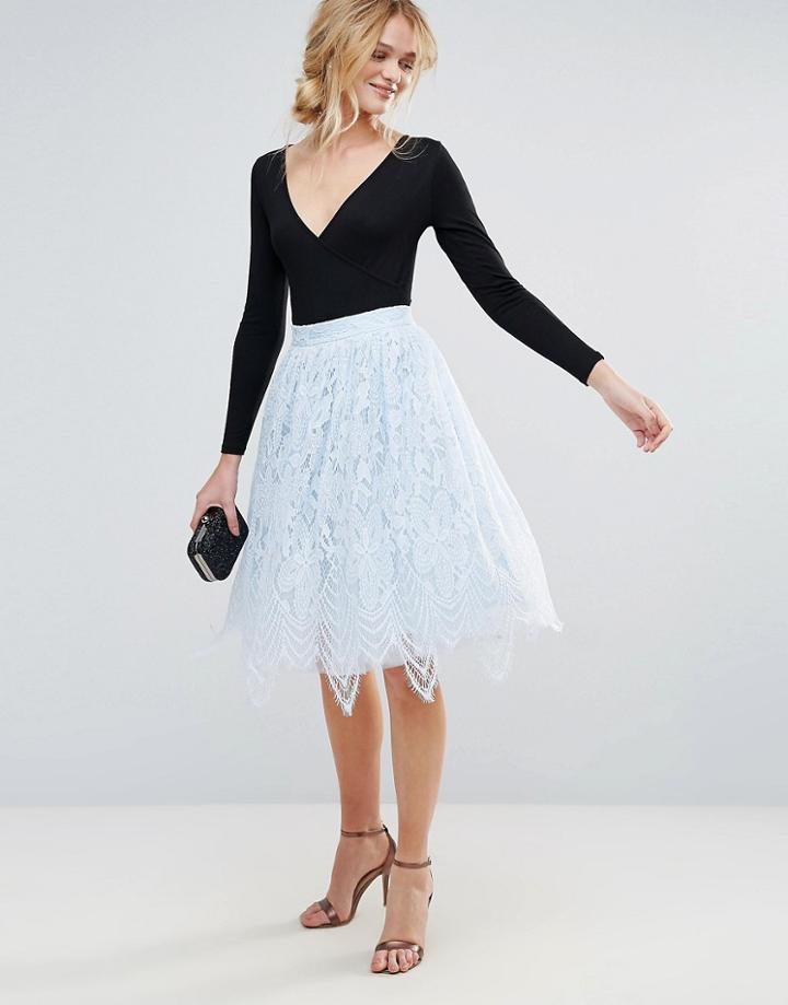 Chi Chi London Midi Lace Skirt - Blue
