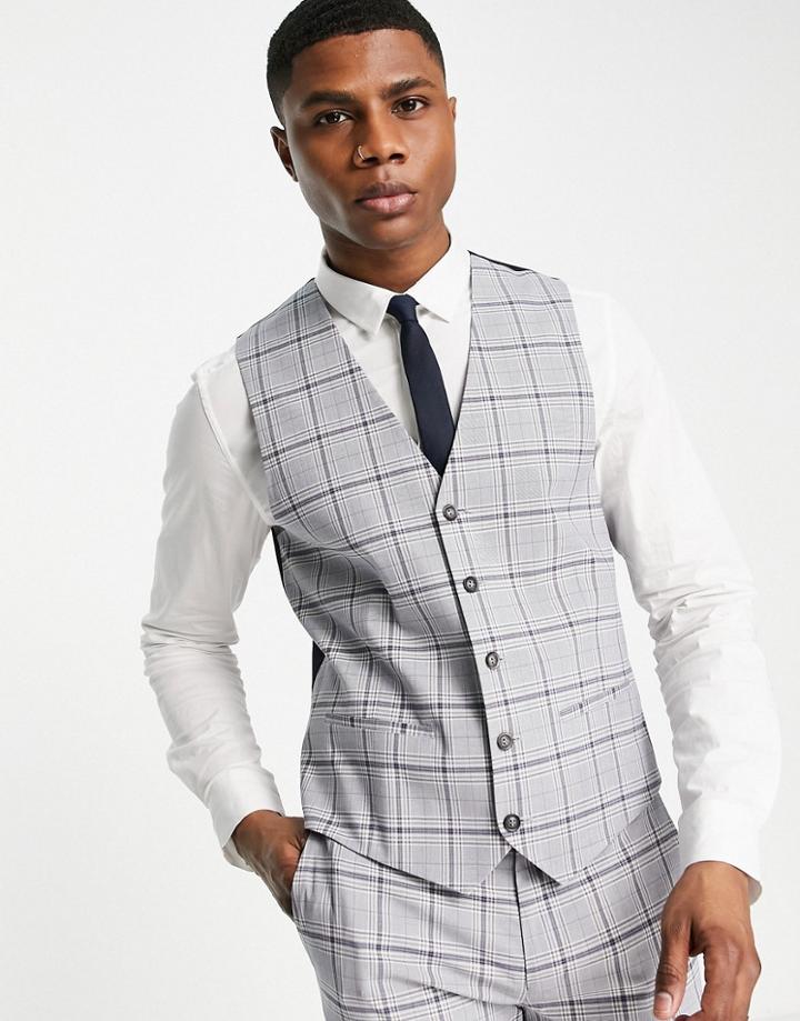 Topman Suit Vest In Gray Check