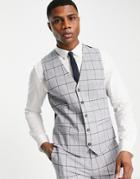 Topman Suit Vest In Gray Check
