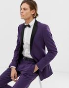 Asos Design Super Skinny Tuxedo Prom Suit Jacket In Purple - Purple