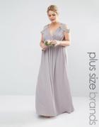 Tfnc Plus Wedding Cold Shoulder Wrap Front Maxi Dress - Gray