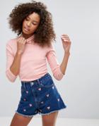 Monki High Neck 3/4 Sleeve Top - Pink