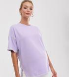 Asos Design Maternity Oversized T-shirt With Stepped Hem And Contrast Stitching-purple