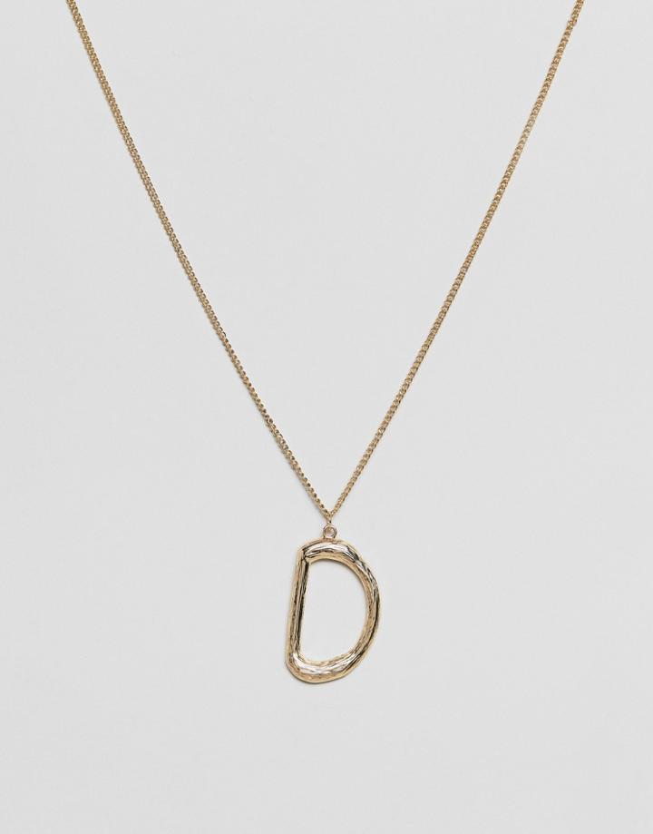 Designb London Gold D Initial Textured Pendant Necklace - Gold