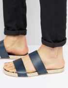 Asos Sandals In Blue Leather With Jute Espadrille Sole - Navy
