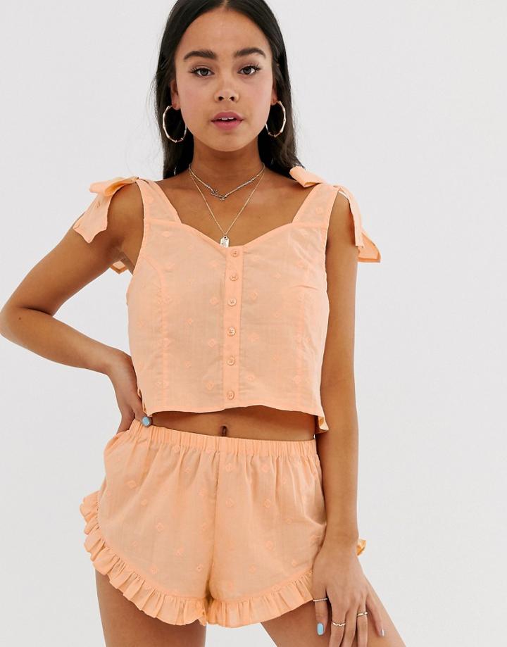 Asos Design Broderie Frill Short & Bow Cami Pyjama Set-orange