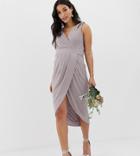 Tfnc Maternity Bridesmaid Exclusive Wrap Midi Dress With Embellished Shoulder In Gray