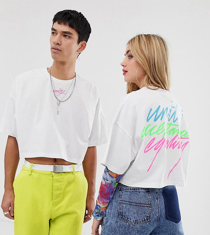 Asos Design X Glaad & Unisex Cropped T-shirt With Embroidery - White