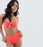 Prettylittlething Bikini Bottoms In Neon Coral - Orange