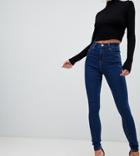 Asos Design Tall Ridley High Waisted Skinny Jeans In Deep Blue Wash
