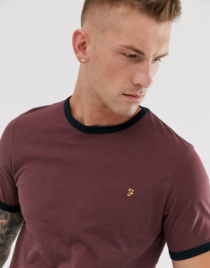 Farah Groves Ringer T-shirt In Burgundy-red