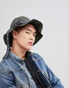 Asos Design Bucket Hat In Khaki With Geo-tribal Band And Fastening Detail - Green