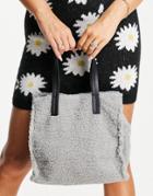 Glamorous Tote Bag In Gray Teddy Fur-grey