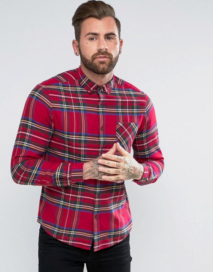 Asos Design Regular Fit Check Shirt In Red - Red