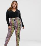 Asos Design Curve Rivington High Waisted Denim Jegging In Multi Animal Print