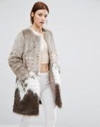 Urbancode Coat In Mix Match Faux Fur - Beige