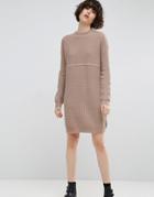 Asos Chunky Knit Dress In Rib With High Neck - Pink