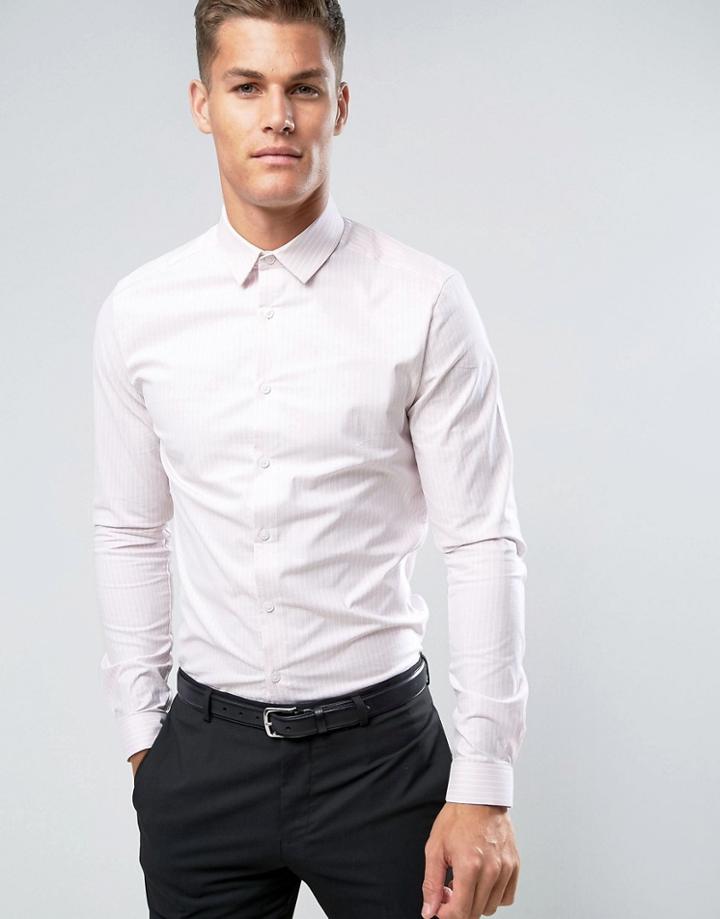 Asos Smart Stretch Slim Oxford Stripe Shirt In Pink - Pink