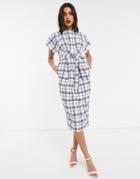 Closet Cap Sleeve Midi Dress In Check-white