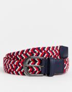 Asos Design Slim Woven Belt In Red White And Blue-multi