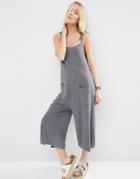 Asos Knitted Culotte Jumpsuit With Tie Straps - Gray