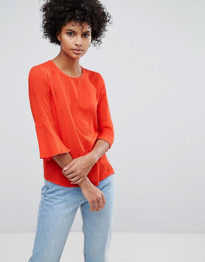 Warehouse Fluted Sleeve Textured Top - Red