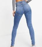 Asos Design Tall High Rise 'lift And Contour' Skinny Jeans In Mid Wash-blues