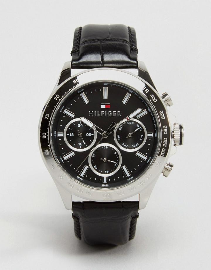 Tommy Hilfiger Hudson Leather Watch In Black 1791224 - Black