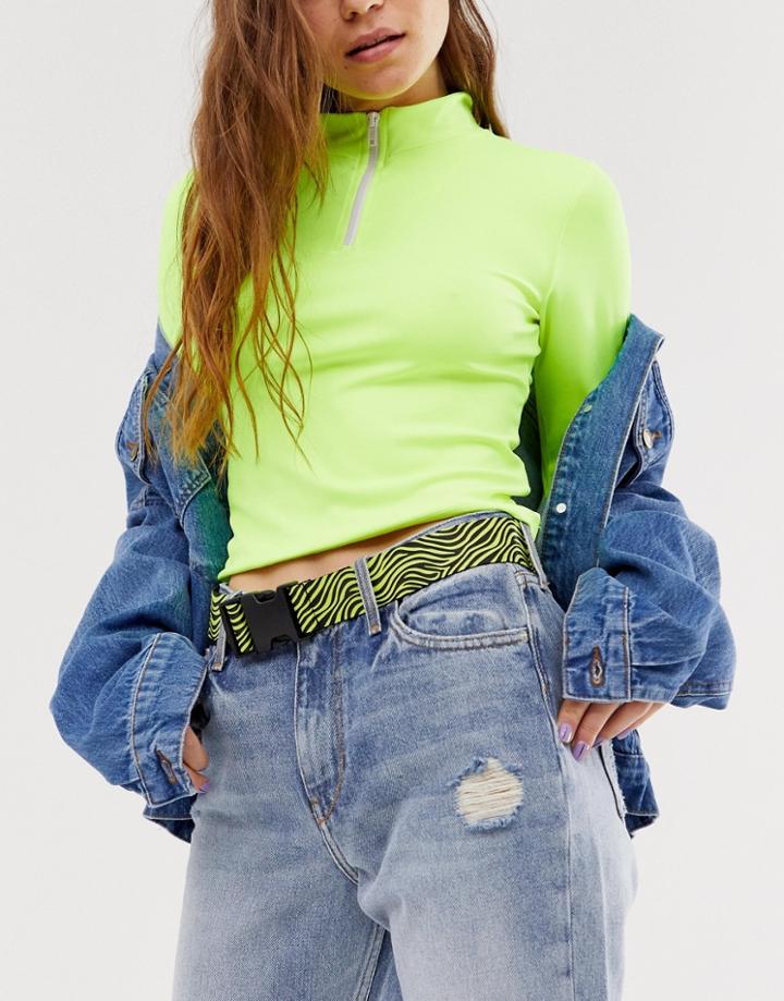 Asos Design Neon Zebra Print Waist And Hip Utility Buckle Belt - Yellow