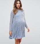 Asos Maternity Bugle Beaded Long Sleeve Skater Dress - Blue