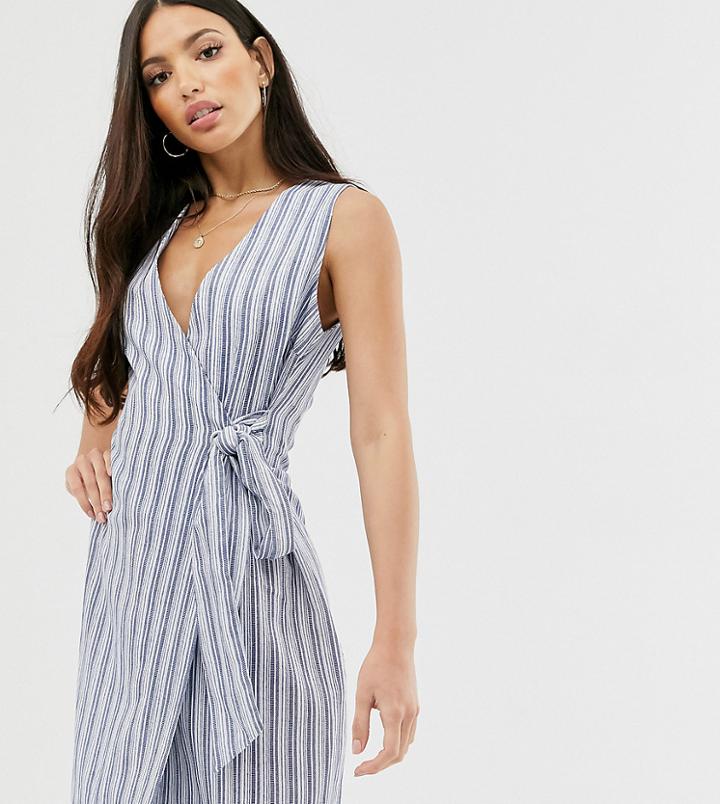 Glamorous Tall Wrap Front Dress In Textured Stripe-blue