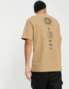 Selected Homme Oversized T-shirt With Sun And Moon Back Print In Beige-neutral
