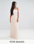 Little Mistress Petite Tulle Maxi Dress With Floral Applique Bodice - Cream