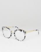Asos Geeky Kitten Glasses With Clear Lens And Mono Marble Acetate Fini