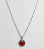 Reclaimed Vintage Inspired Round Red Stone Pendant Necklace - Silver
