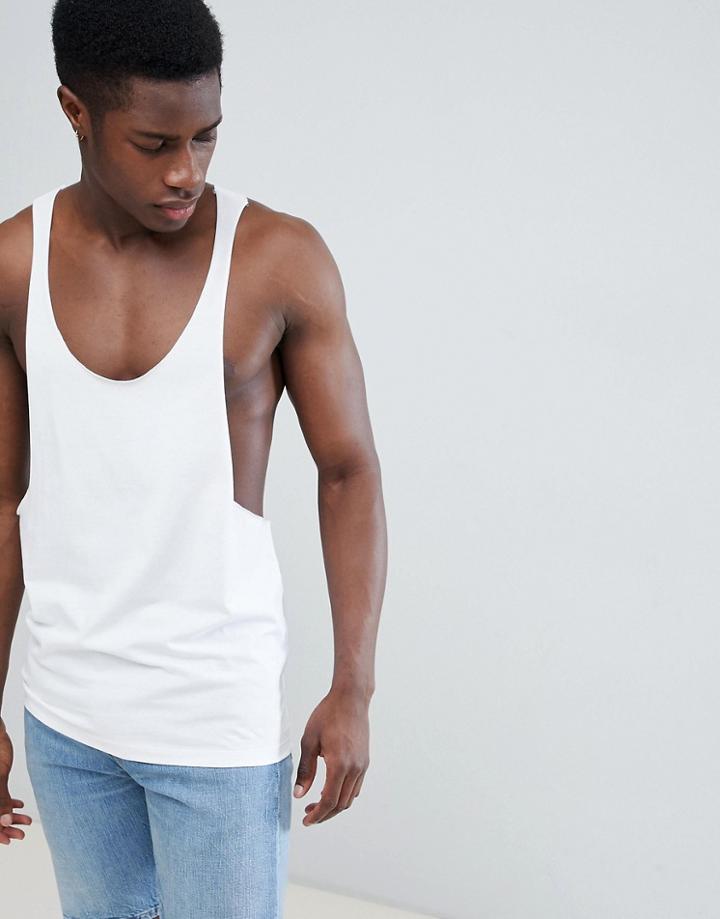 Asos Design Tank With Extreme Racer Back And Raw Edges - White