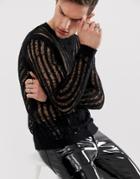 Asos Design Knitted Mesh Sweater In Black - Black