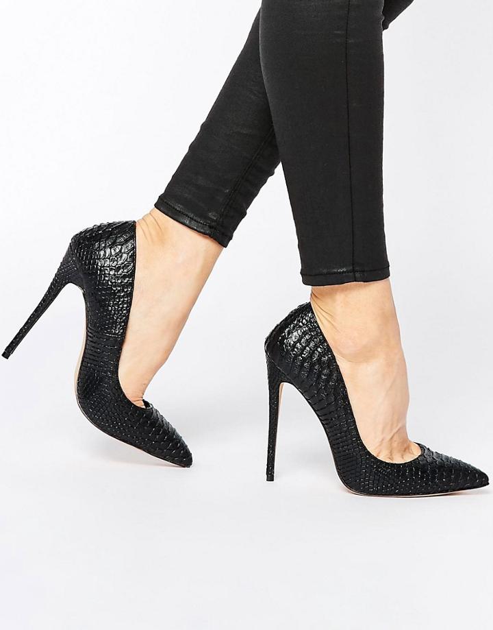 Lost Ink Cerys Black Snake Effect Pumps - Black