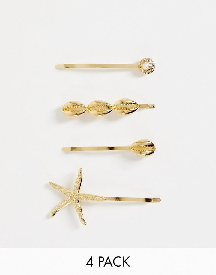 Pieces 4 Pack Shell Hair Slides In Gold