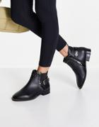 River Island Wide Fit Buckle Strap Flat Chelsea Boots In Black