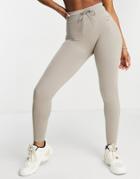 Reebok Logo Leggings In Beige With Drawstring Waist-neutral