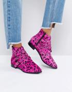 Asos Alerted Leather Studded Ankle Boots - Pink